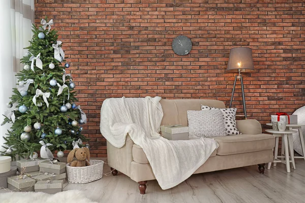 Dekorasi Pohon Natal Dalam Gaya Ruang Tamu Interior — Stok Foto