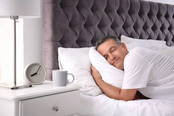 Man Sleeping Comfortable Pillow Bed Home — Stock Photo, Image