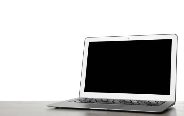 Laptop Com Tela Branco Fundo Branco Tecnologia Moderna — Fotografia de Stock