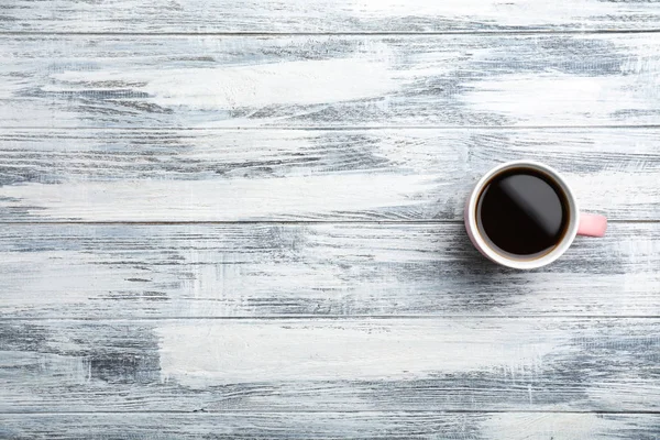 Keramiktasse Mit Heißem Aromatischen Kaffee Auf Holzhintergrund Draufsicht — Stockfoto