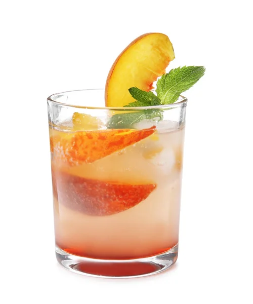 Peach Cocktail Glass White Background Refreshing Drink — Stock Photo, Image