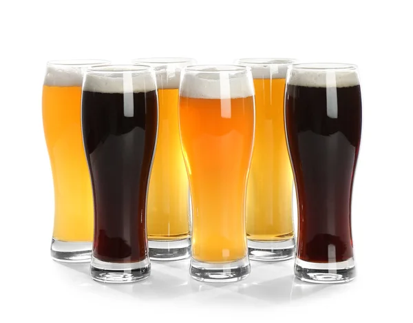 Glasses Different Beer White Background — Stock Photo, Image