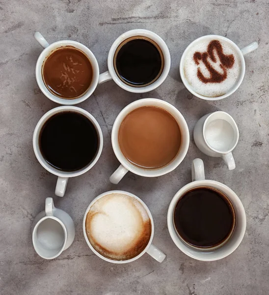 Чашки Свежего Ароматного Кофе Сером Фоне Вид Сверху — стоковое фото