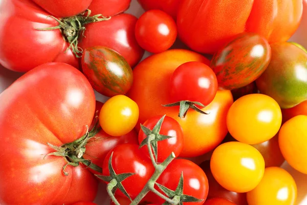 Sabrosos Tomates Jugosos Como Fondo Vista Superior —  Fotos de Stock