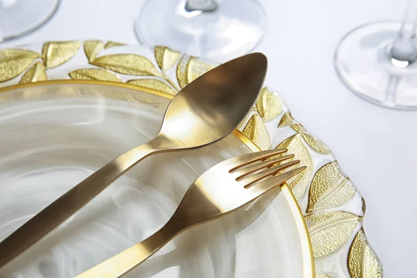 Elegant Table Setting Light Background Closeup — Stock Photo, Image