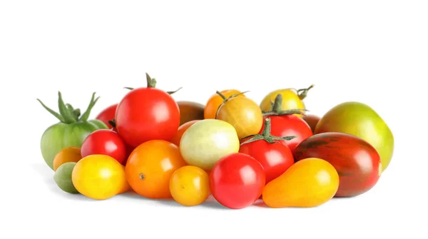 Diversi Pomodori Colorati Sfondo Bianco — Foto Stock