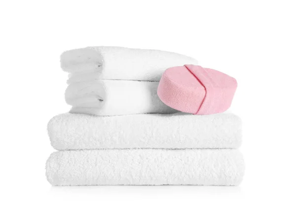 Stack Clean Soft Towels Sponge White Background — Stock Photo, Image