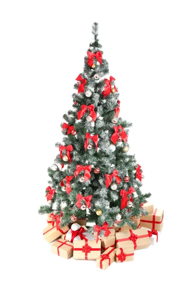 Beautiful Christmas Tree Gifts White Background Celebration Time — Stock Photo, Image