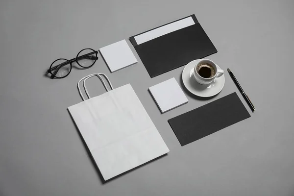 Komposition Mit Papeterie Auf Grauem Hintergrund Mock Für Design — Stockfoto