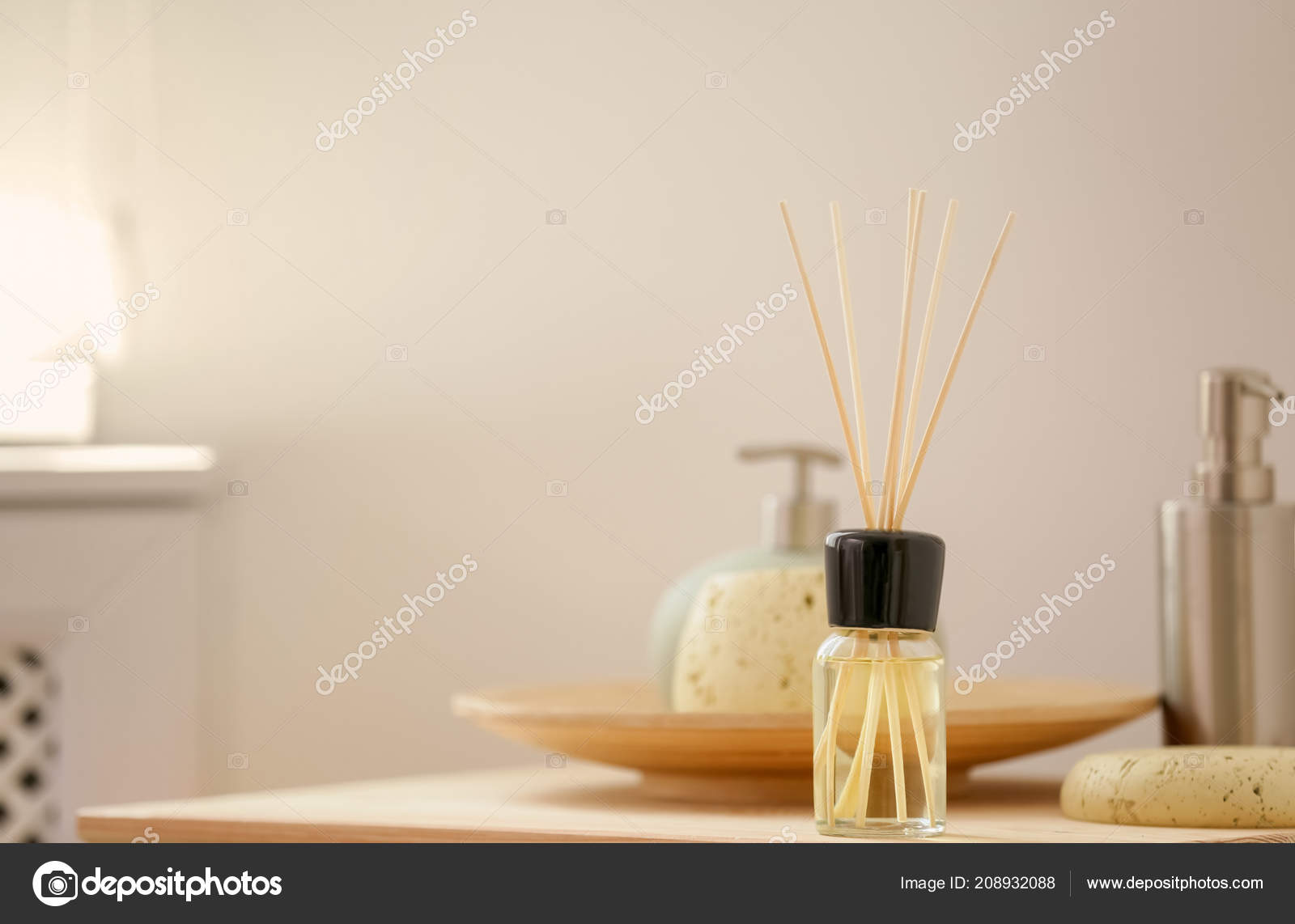 Aromatic Reed Air Freshener Toiletries Table Indoors Stock Photo