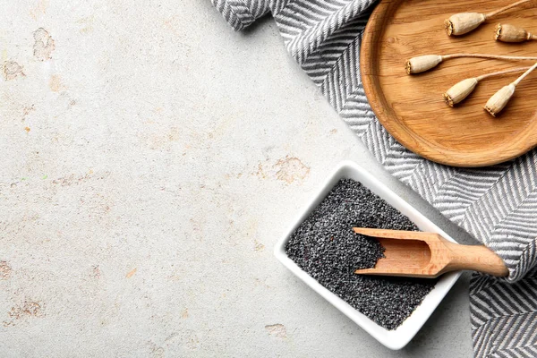 Flat Lay Composition Poppy Seeds Grey Background — Stock Photo, Image