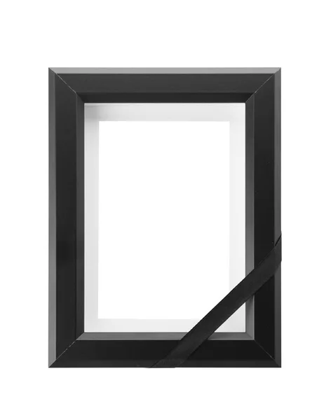 Funeral Photo Frame Black Ribbon White Background — Stock Photo, Image