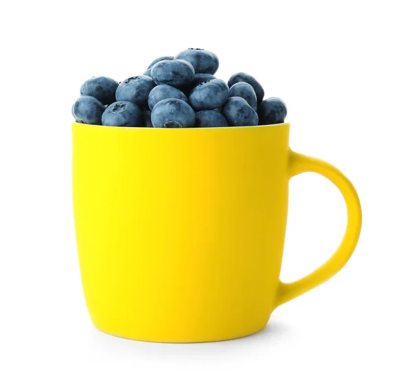 Cup Full Fresh Ripe Blueberries White Background — Stock Photo, Image