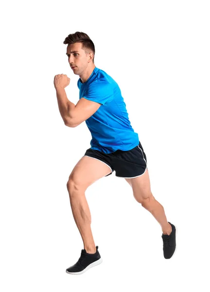 Deportivo Joven Corriendo Sobre Fondo Blanco — Foto de Stock