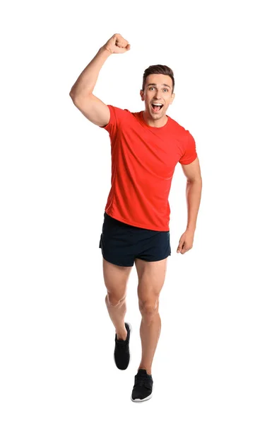 Deportivo Joven Corriendo Sobre Fondo Blanco —  Fotos de Stock