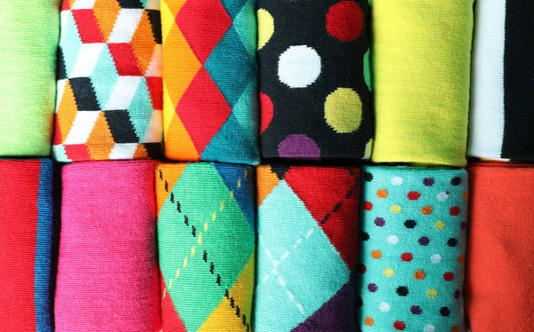 Verschillende Kleurrijke Sokken Als Achtergrond Close — Stockfoto