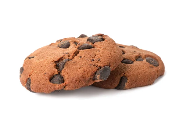 Galletas Sabrosas Con Chispas Chocolate Sobre Fondo Blanco — Foto de Stock