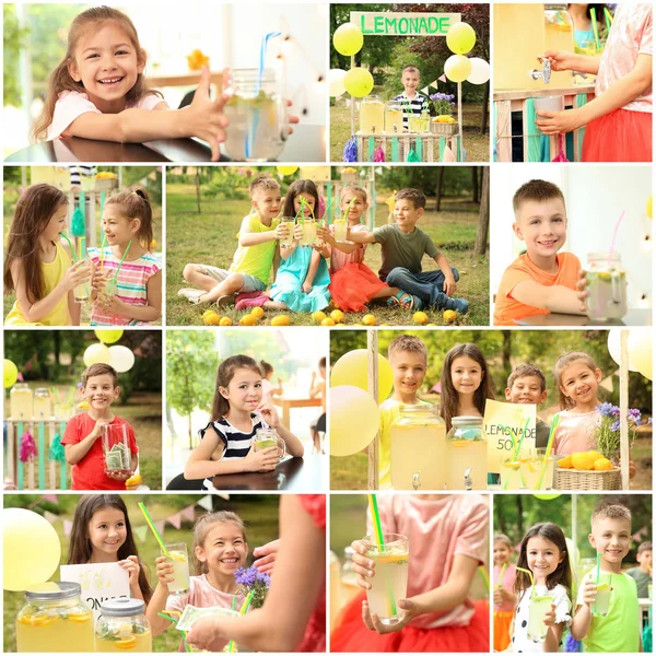 设置与小孩子卖可口的柠檬水户外 — 图库照片