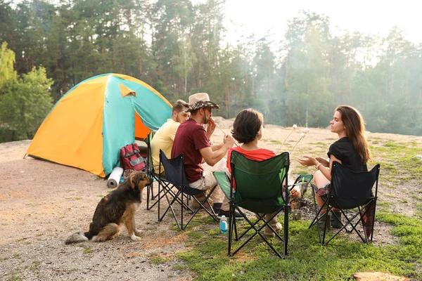 Persone Che Pranzano Vicino Alla Tenda Campeggio All Aperto — Foto Stock