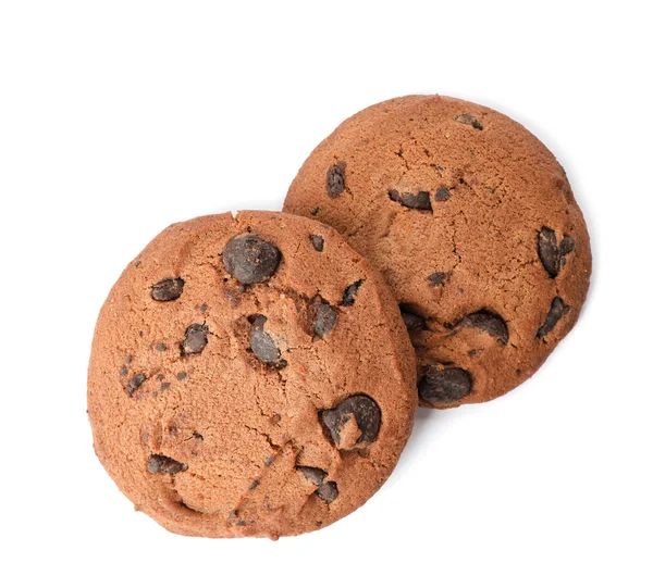 Смачне Печиво Шоколадними Чіпсами Білому Тлі Вид Зверху — стокове фото
