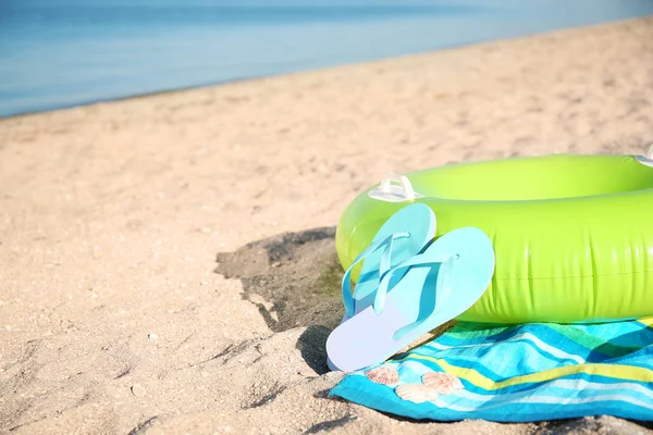 Strandobjekte Auf Sand Meeresnähe Raum Für Text — Stockfoto