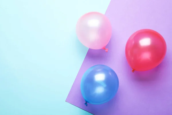 Composition Plat Avec Ballons Colorés Espace Pour Texte Sur Fond — Photo