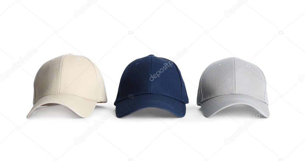 Baseball caps on white background. Mock up for design