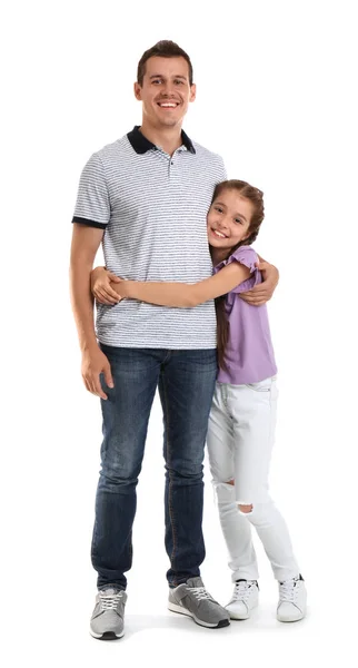父亲与孩子在白色背景 幸福家庭 — 图库照片
