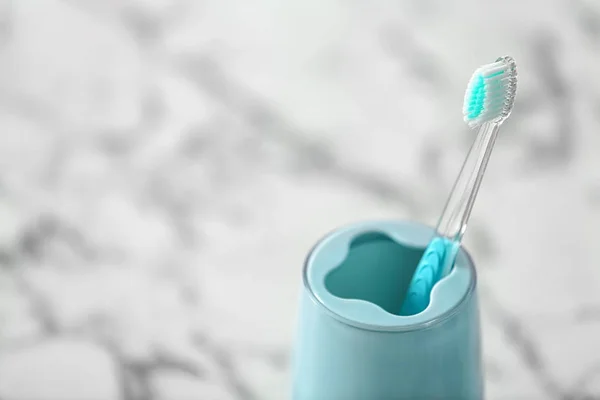 Cup Toothbrush Table Dental Care — Stock Photo, Image