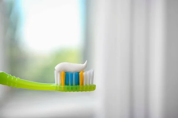 Toothbrush Paste Blurred Background Closeup — Stock Photo, Image