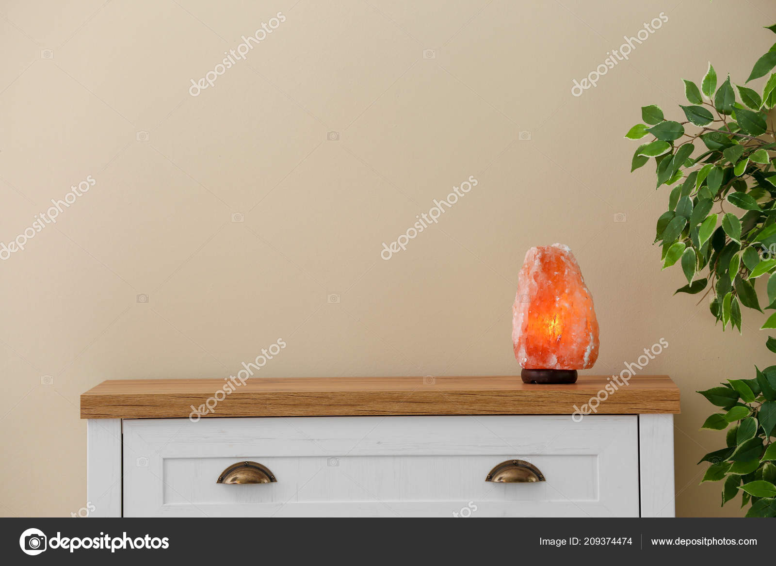 Himalayan Salt Lamp Cabinet Light Wall Stock Photo