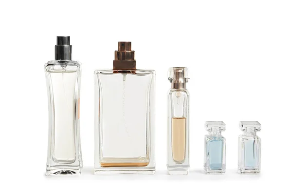 Diferentes Frascos Perfume Sobre Fondo Blanco —  Fotos de Stock