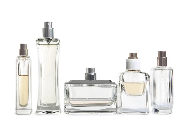 Different Perfume Bottles White Background — Stock Photo, Image