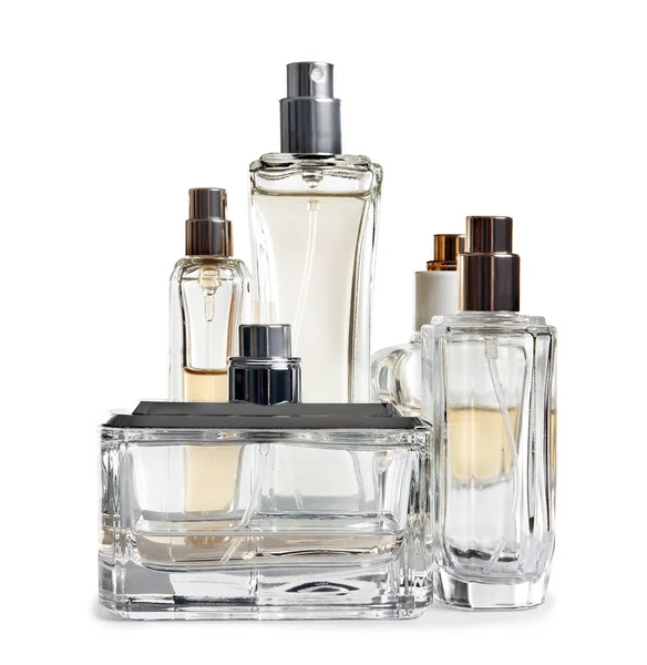 Different Perfume Bottles White Background — Stock Photo, Image