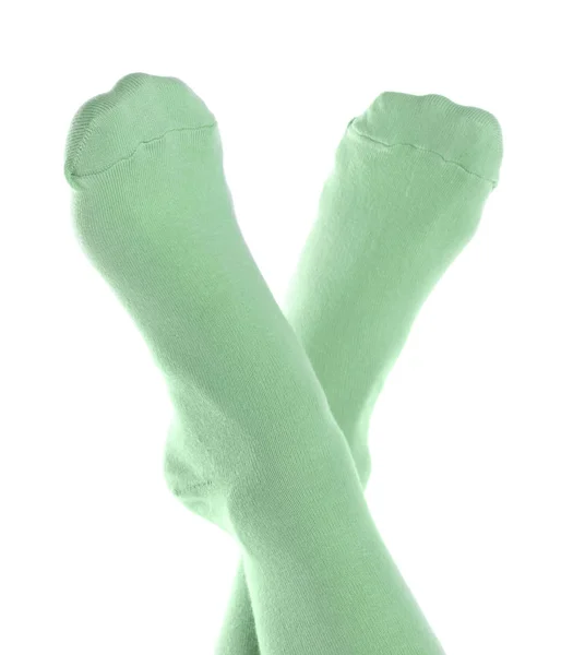 Beyaz Arka Planda Closeup Şık Çoraplı Kadın — Stok fotoğraf