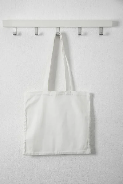 Tote Bag Hanging White Wall Mock Design — Stock Photo, Image