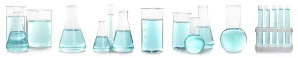 Set Laboratory Glassware Chemical Analysis White Background — Stock Photo, Image