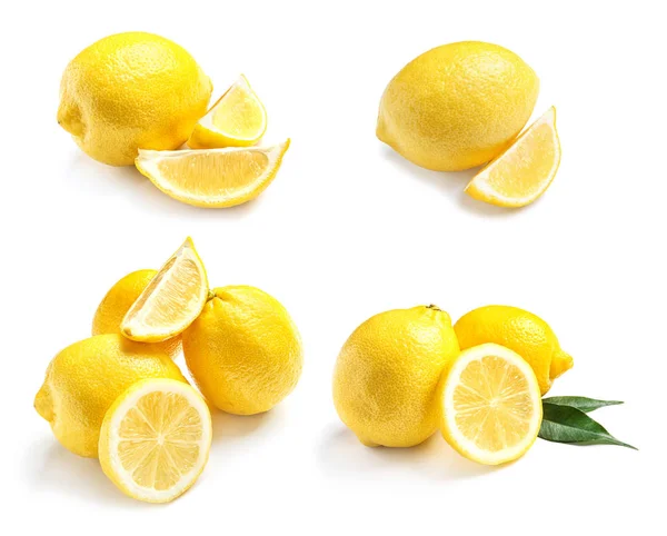 Conjunto Com Limões Frescos Sobre Fundo Branco — Fotografia de Stock