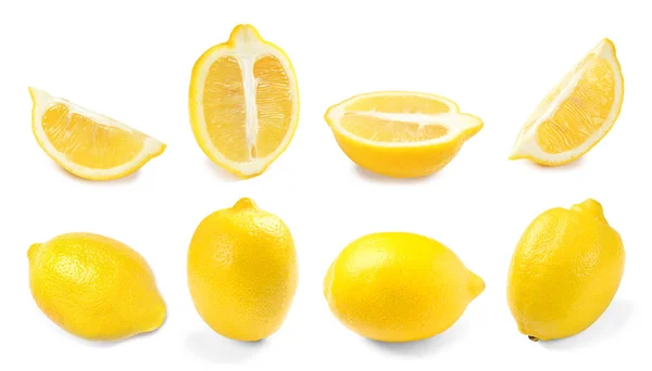 Набір Свіжими Лимонами Білому Тлі — стокове фото