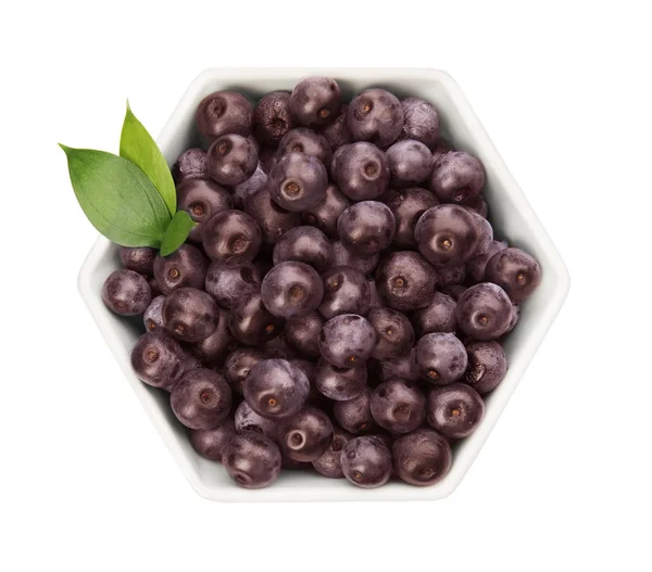 Tigela Com Bagas Açaí Frescas Fundo Branco — Fotografia de Stock