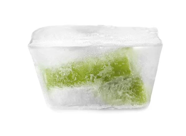 Frijoles Verdes Cubitos Hielo Sobre Fondo Blanco Hortalizas Congeladas — Foto de Stock