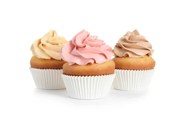 Delicious Birthday Cupcakes White Background — Stock Photo, Image