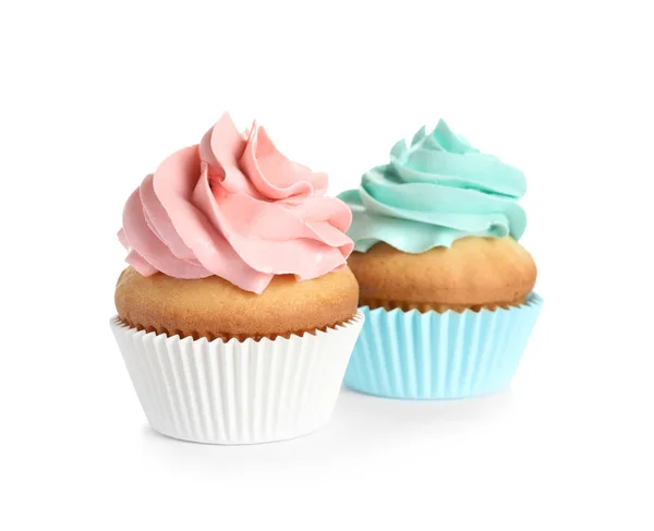 Delicious Birthday Cupcakes White Background — Stock Photo, Image