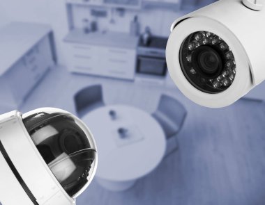 Mutfak görünümünün üzerinde Cctv kameraları gözetim altında