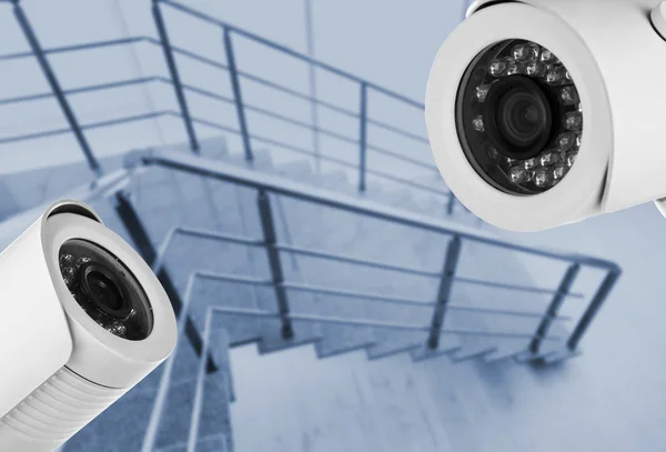 Escadas Sob Câmeras Vigilância Cctv Dentro Casa Vista Acima — Fotografia de Stock