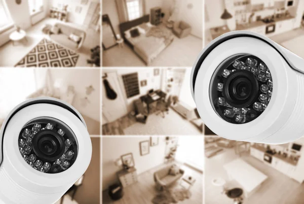 Diferentes Quartos Sob Vigilância Câmeras Cctv Vista Acima — Fotografia de Stock