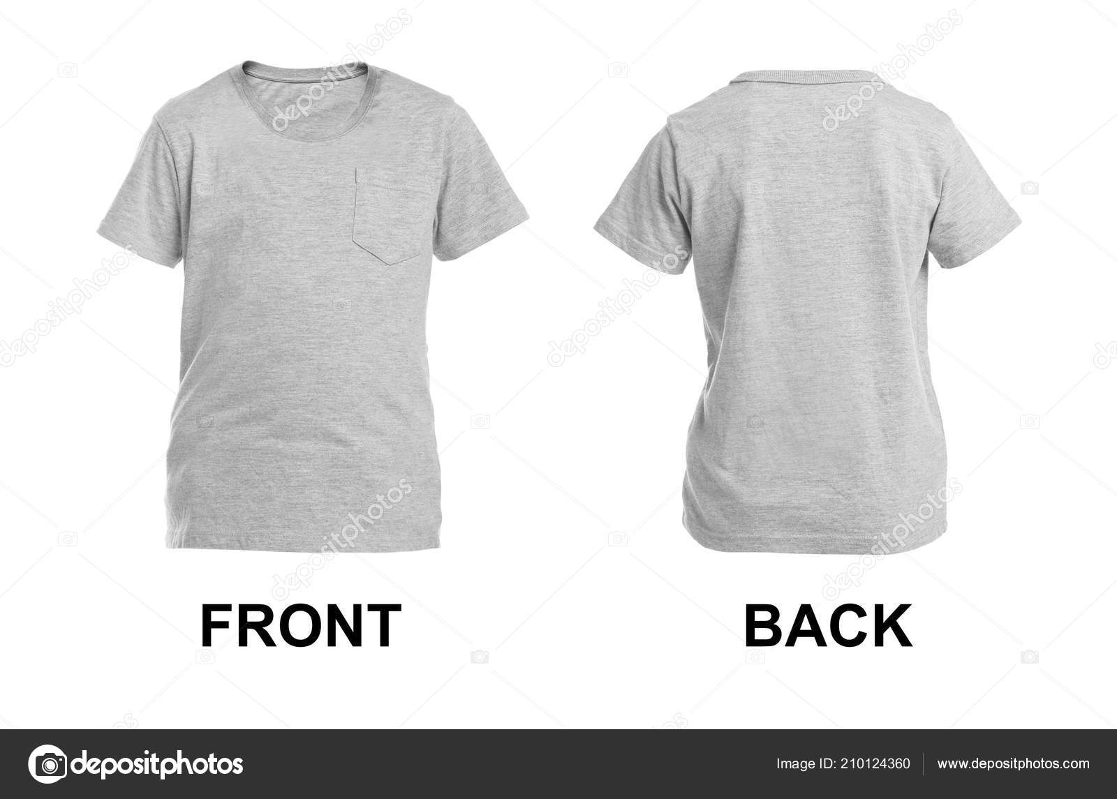 Front Back Views Blank Grey Shirt White Background Stock Photo