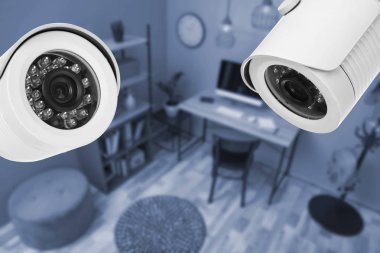 Ofis görünümünün üzerinde Cctv kameraları gözetim altında