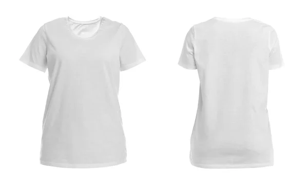 Voor Achterkant Uitzicht Lege Shirt Witte Achtergrond — Stockfoto