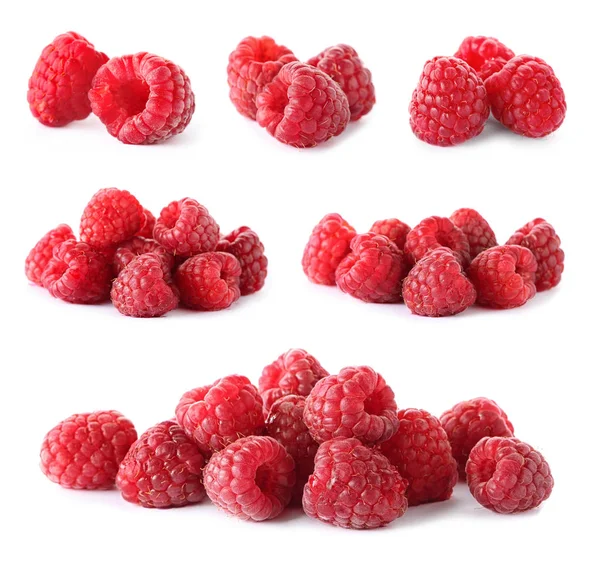 Set Ripe Raspberries White Background — Stock Photo, Image